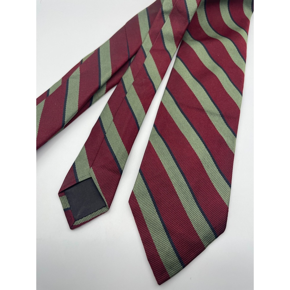 Ferrell Reed for Harold's Silk Tie Burgundy Green Navy Striped Woven in England